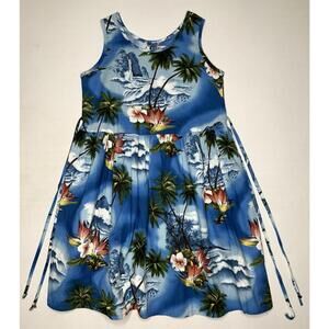 HILO HATTIE Hawaiian Dress Size 10 Beach Palm Tree Print 100% Cotton P132